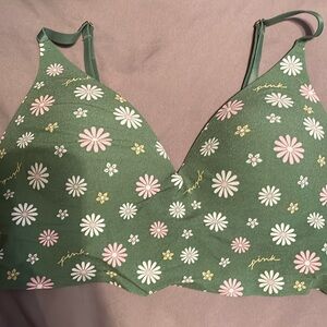 PINK green floral wireless padded, push-up bralette